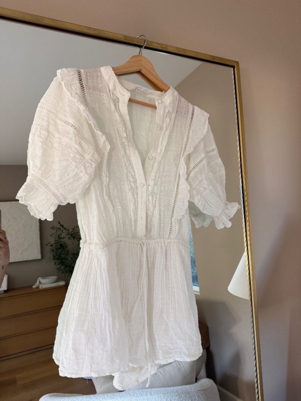 SABO Zelle White Lace Cotton Playsuit Romper Size S